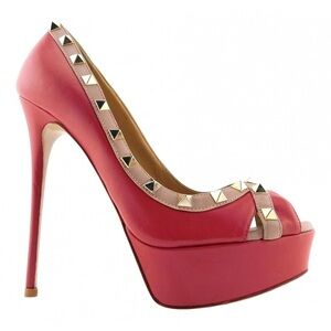 VALENTINO red tan Rock stud High heel stiletto Sz 39.5